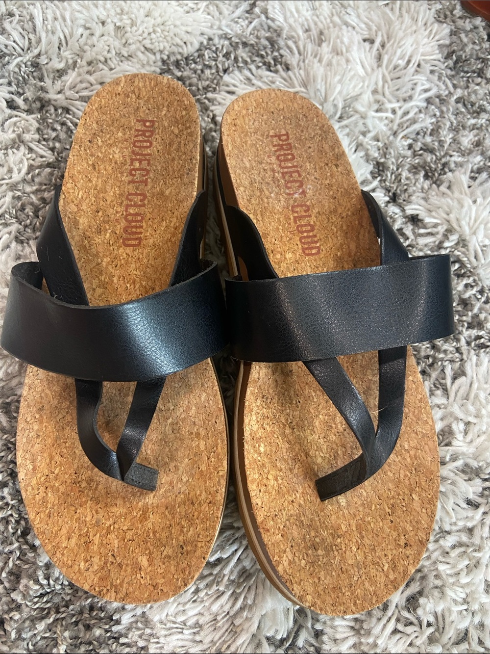 Project Cloud Women's Black Cork Footbed Toe-Loop Sandals size 9